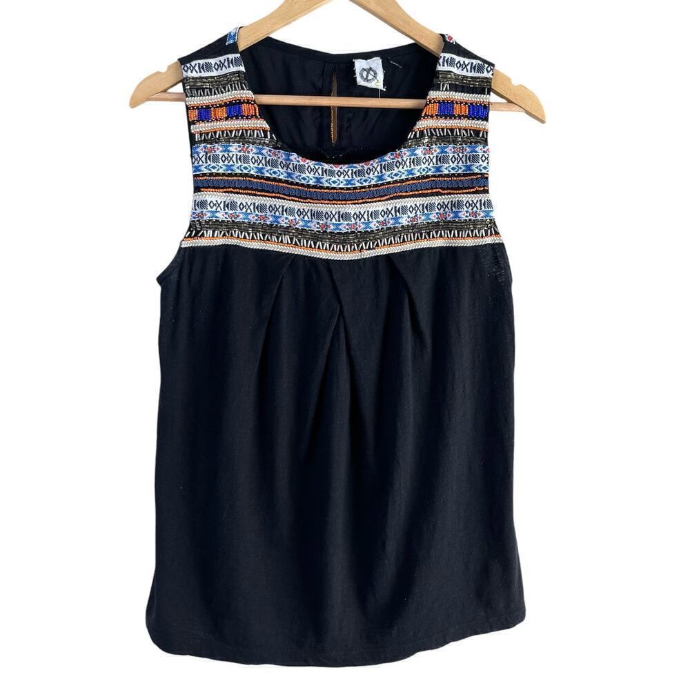 Anthropologie Akemi + Kin Embellished Beaded & Embroidered‎ Top in Black, Size M